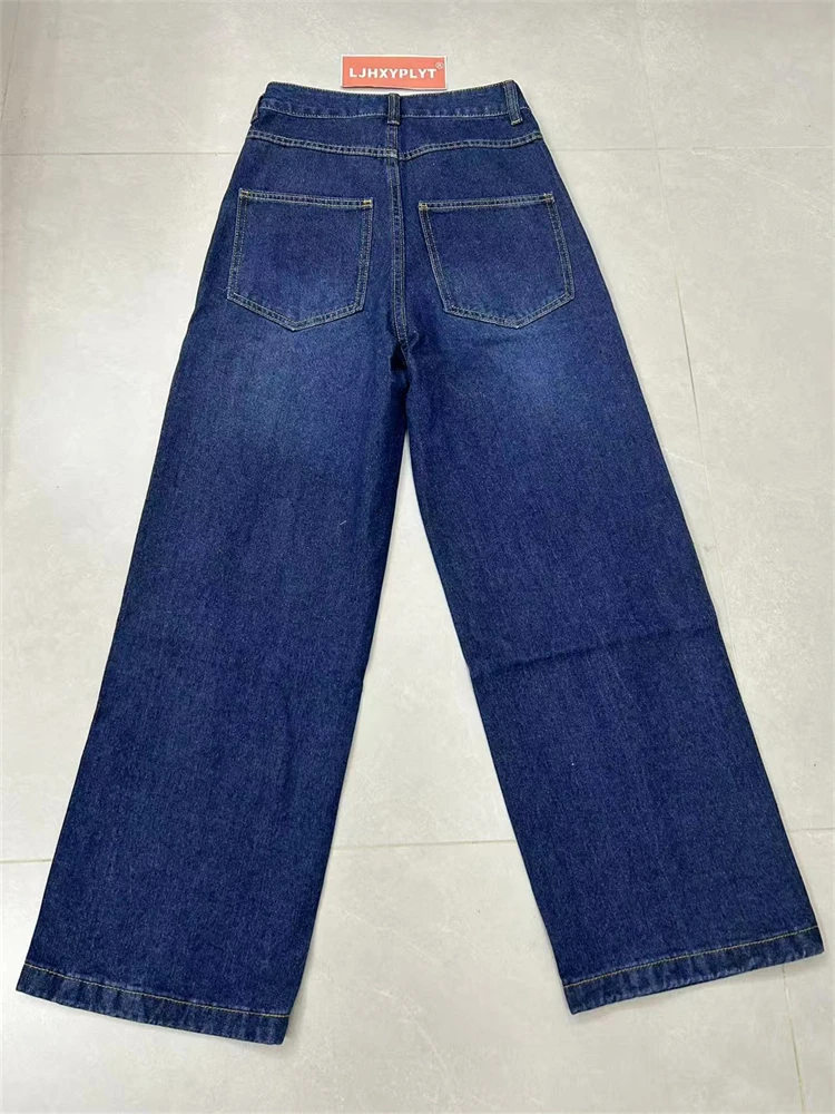 Women's Retro Personality Print High Waisted Jeans Cool Girl Wide Leg Streetwear Trouser Female Casual Vintage Denim Pants