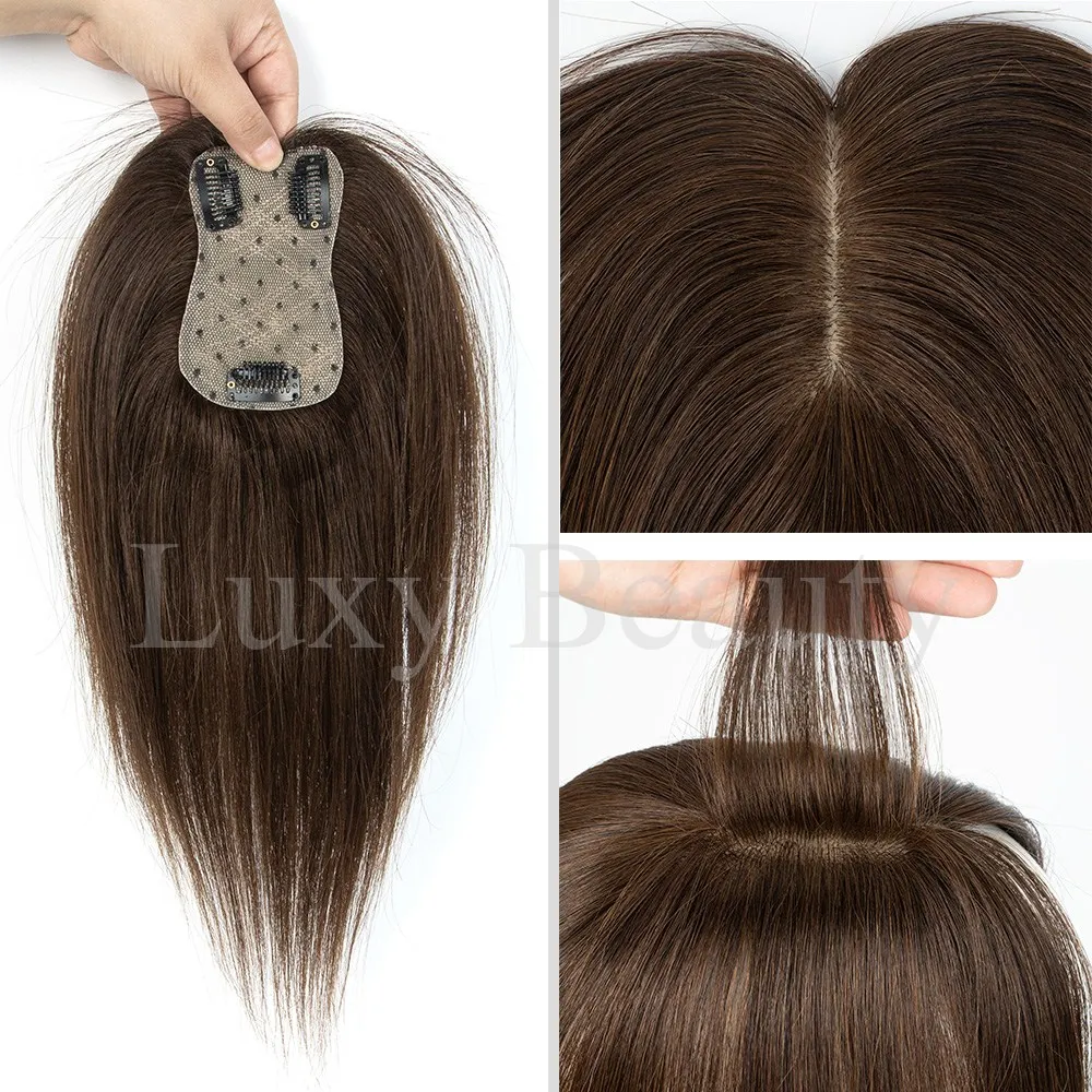 Brown Human Hair Toppers For Women 100% Human Hair Clip In Hairpieces Natural Black Blonde Brown Hairpiece Clip In Topper Hair