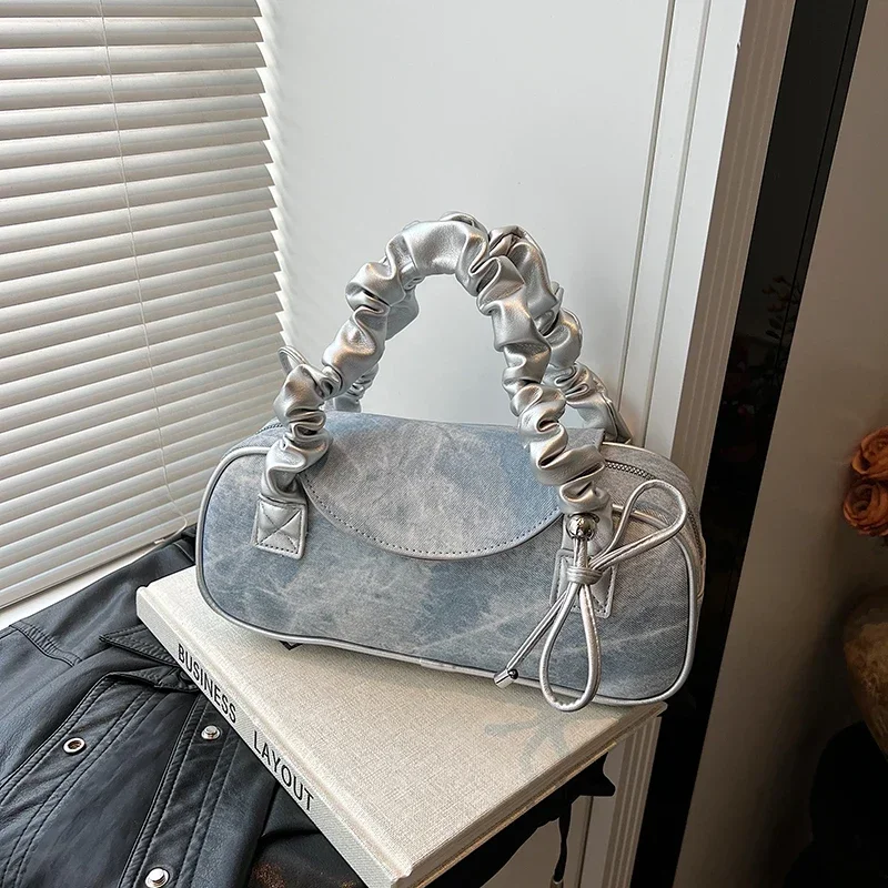 

New Cloth & PU Square Large Capacity Shoulder Bags 2025 Fashion Color Matching Simple Popularity Versatile Handbags for Women