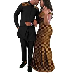 African Couple Clothes Dashiki African Print Long Dresses for Women Matching Men Outfits Patchwork Jackets and Pant Sets Party