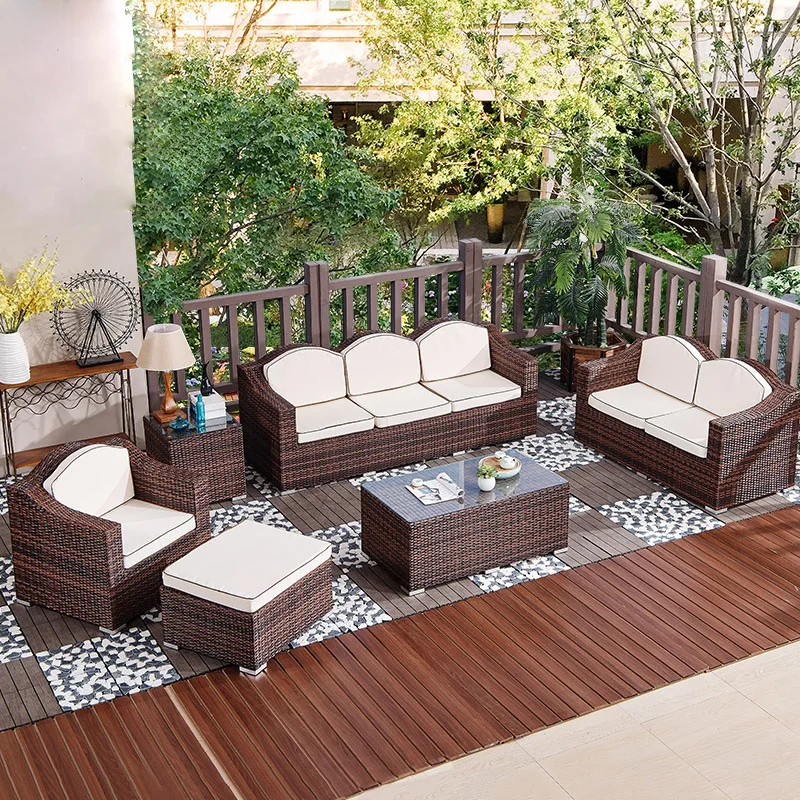 

Outdoor sofa courtyard woven rattan sofa three people outdoor outdoor