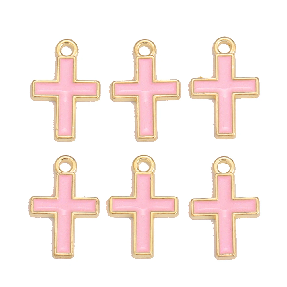 Mixed 10pcs Enamel Rhinestone Cross Alloy Christian Charm Pendant for Bracelet Necklace Earrings Handmade DIY Accessories