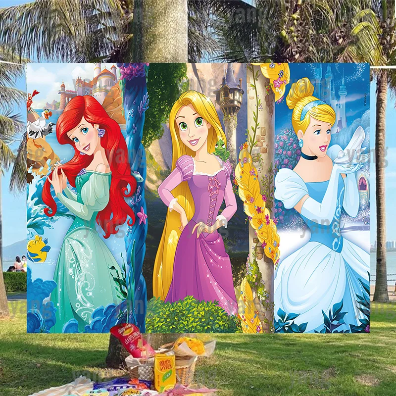 Glücklich Disney Hintergrund Princes Cinderella Schönheit und das Biest Tangled Rapunzel Geburtstag Party Burg Hintergrund Mädchen Baby Dusche