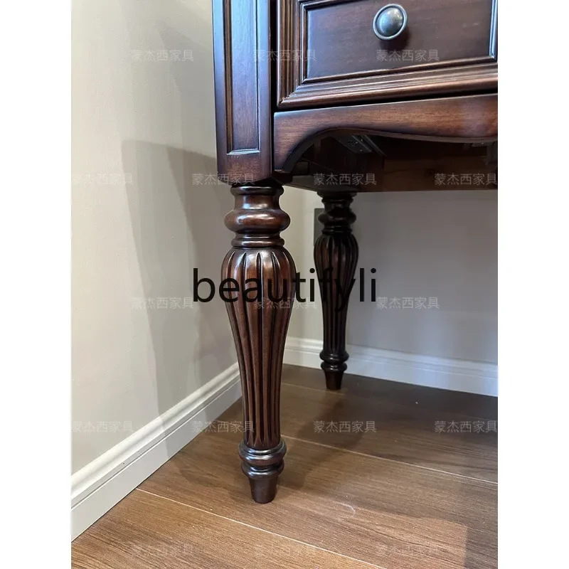 All Solid Wood Makeup Table Dressing Table Light Luxury High-end Feel Desk with Makeup Mirror Stool