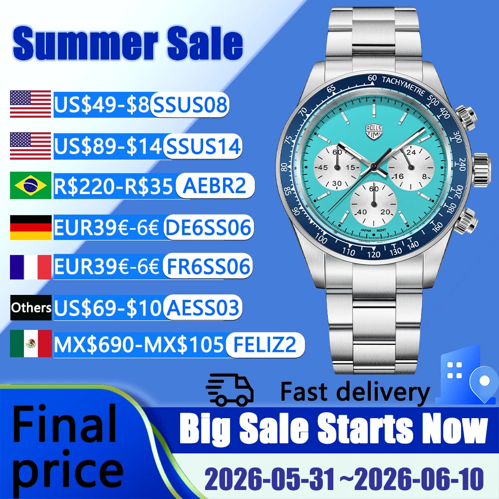 

RollsTimi 2026 new men's chronograph luxury men's quartz watch top classic sapphire luminous waterproof watch relógios masculino