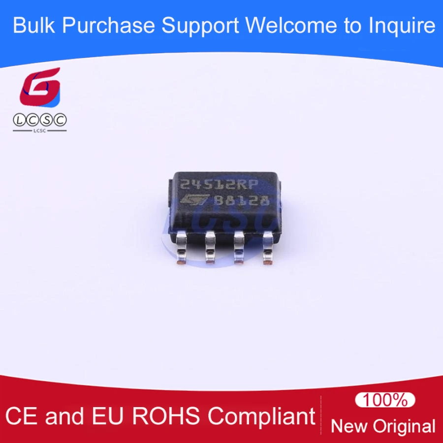 

10Pcs/Pack M24512-RMN6TP EEPROM 512Kbit 1.8V~5.5V 1MHz I2C SOIC-8 Memory IC Chip Code 24512RP