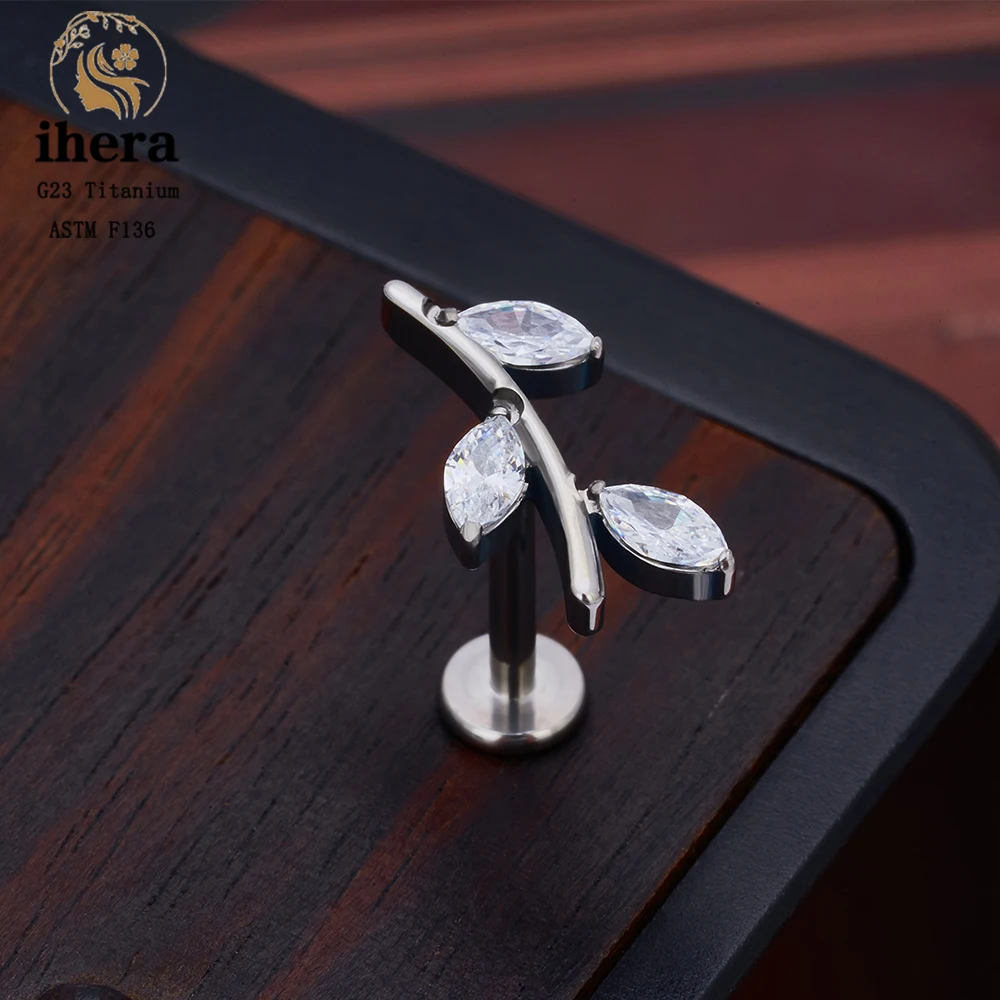 Flower Leaf Pattern Piercing Ear Studs CZ Paved Top F136 Titanium Labret Lip Stud Tragus Cartilage Conch Daith Earrings Jewelry