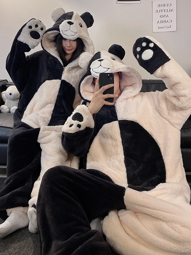 

DAIMELU female fleece thickened winter pajamas women's coral fleece flannel cartoon sleepwear one-piece loungewear suit lady set