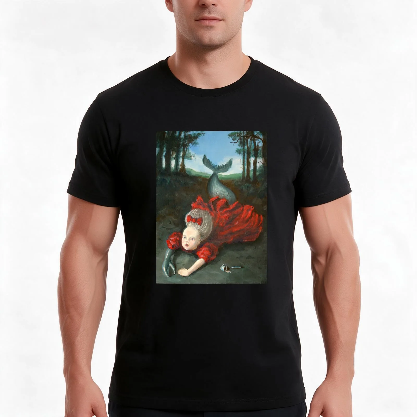 Melusine in the Forest T-Shirt, Summer Casual Cotton Tee, Oversized Streetwear Tops, Vintage Graphic Print, Unisex Men Women
