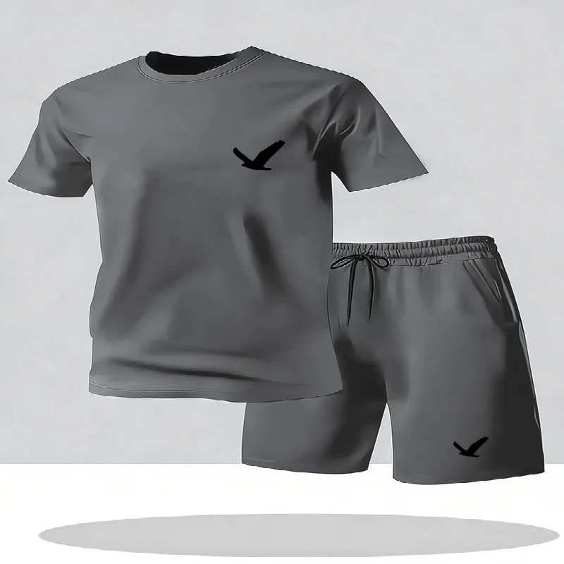 2026 Men's casual T-shirt and shorts two-piece set, men's round neck short sleeved breathable sports set two-piece set