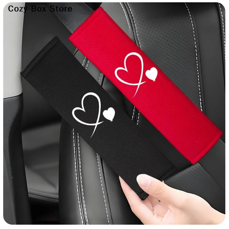 [ZY]1/2PCS Heart-shaped Embroidered Car Seat Belt Shoulder Pads Soft Breathable Ice Fabric Safety Belt Protector Cover Interior