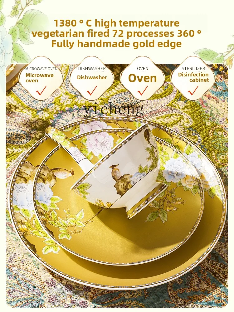

LSL Bone China Dinnerware Set Bowls Plates Household Chinese Style Light Luxury Housewarming Gift