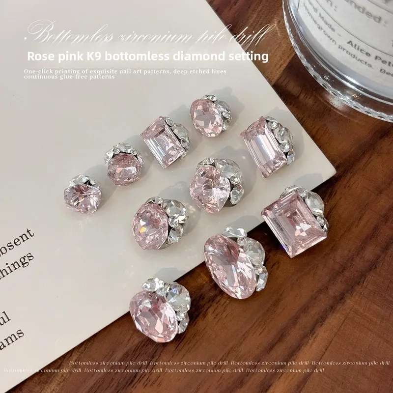 LYLE 3Pcs K9 No Base Rock Candy Rhinestone Ball Nail Art Stacked Charms Light Luxury Rose Pink Pigeon Egg Ball Nail Decors Bling
