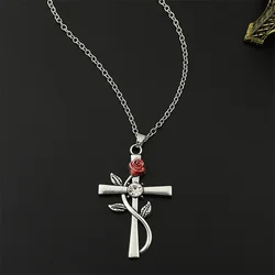 Aesthetic Rose Flower Cross Pendant Necklace Bridal Neck Accessories for Wedding Newly Design Exquisite Women Jewelry New