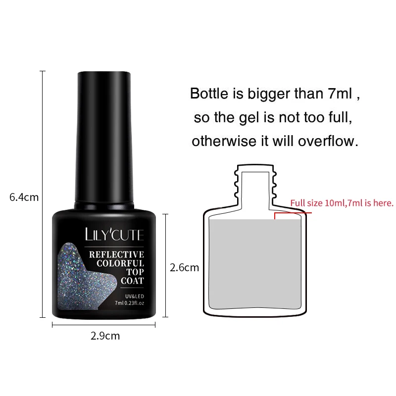 LILYCUTE 7ml Reflective Colorful Top Coat Glitter Laser Gel Nail Polish Vernis Semi Permanent Uv Gel Hybird Nail Art Esmaltes