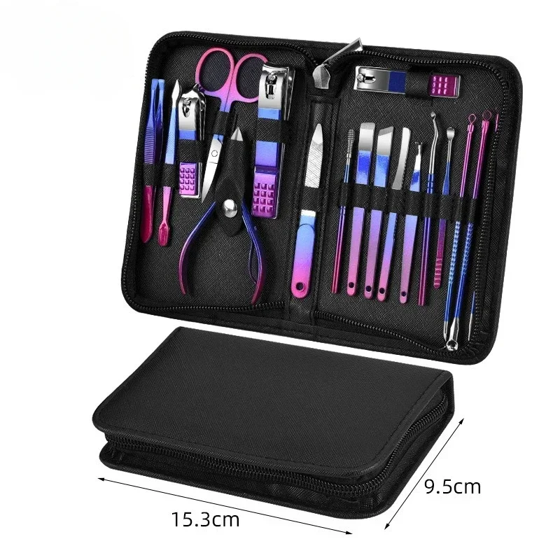 Kit de manucure et pédicure professionnel en acier inoxydable, soin des ongles des pieds de précision avec étui de voyage, coupe-ongles et ciseaux, ensemble de 6 à 18 pièces