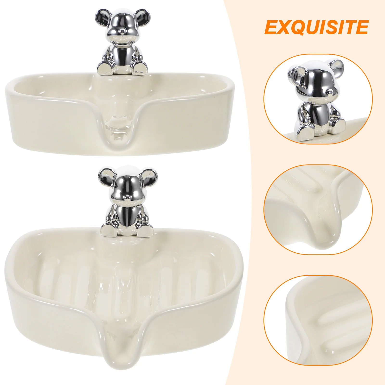 

Ceramic Soap Dish Mini Bear Design Smooth Surface Soap Holder for Bathroom Shower Sink Non-Tip Storage Bathroom Supplies,