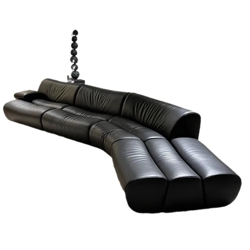 

Bamboo sofa, living room, small apartment, minimalist creative arc, module combination, leather sofa