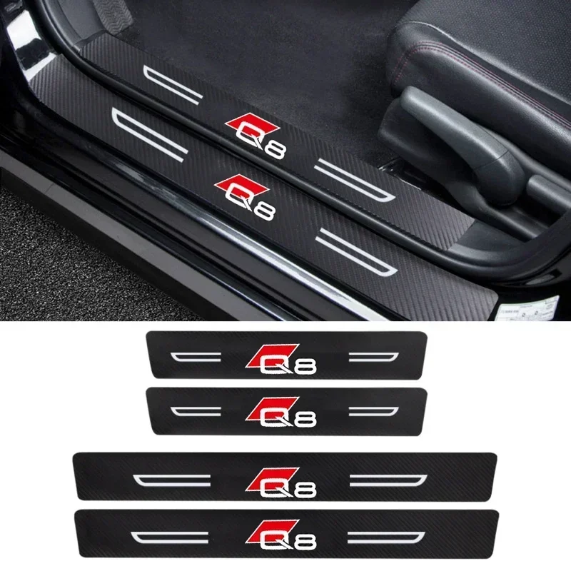 Car Door Threshold Anti Scratch Waterproof Sill Sticker For Audi Q8 Logo Interior Anti‑Kick Stickers Auto Decor Accessories