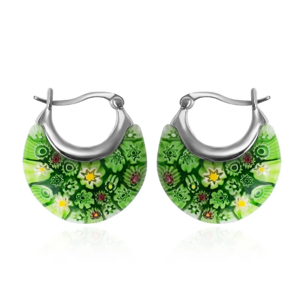 

Green Murano Style Hoop Glass Earrings for Women Daisy Flower Stainless Steel Jewelry Trendy Gift for Loves For Girls