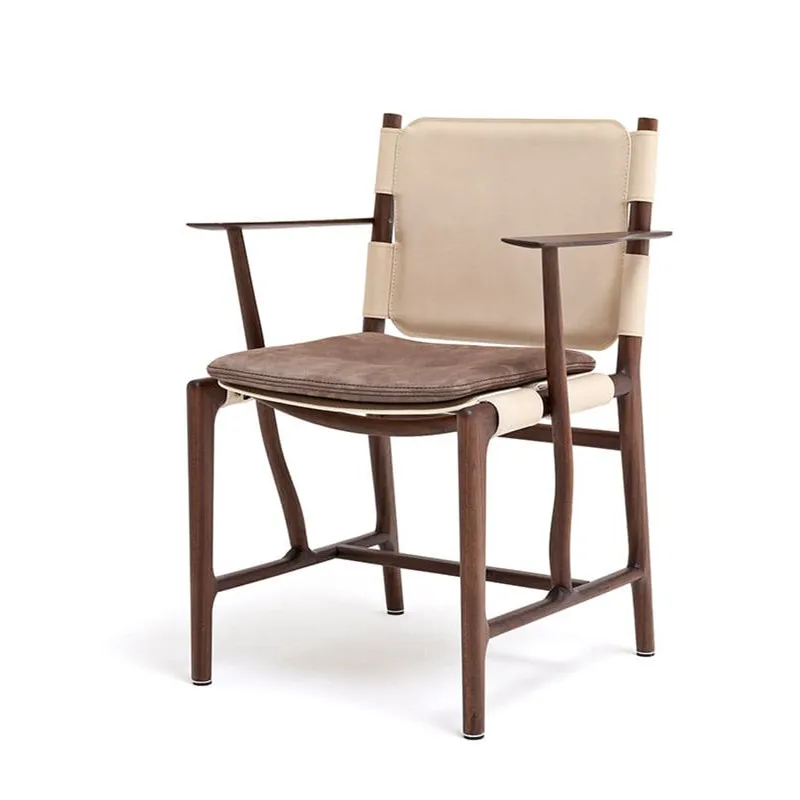 

Simple saddle leather solid wood dining chair ash armrests