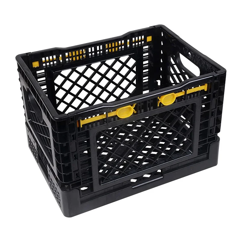 Small Cart Home Portable Folding Storage Basket Vegetable Baskets Shopping Cart Trolley Black Folding Basket 15KG Load-bearing