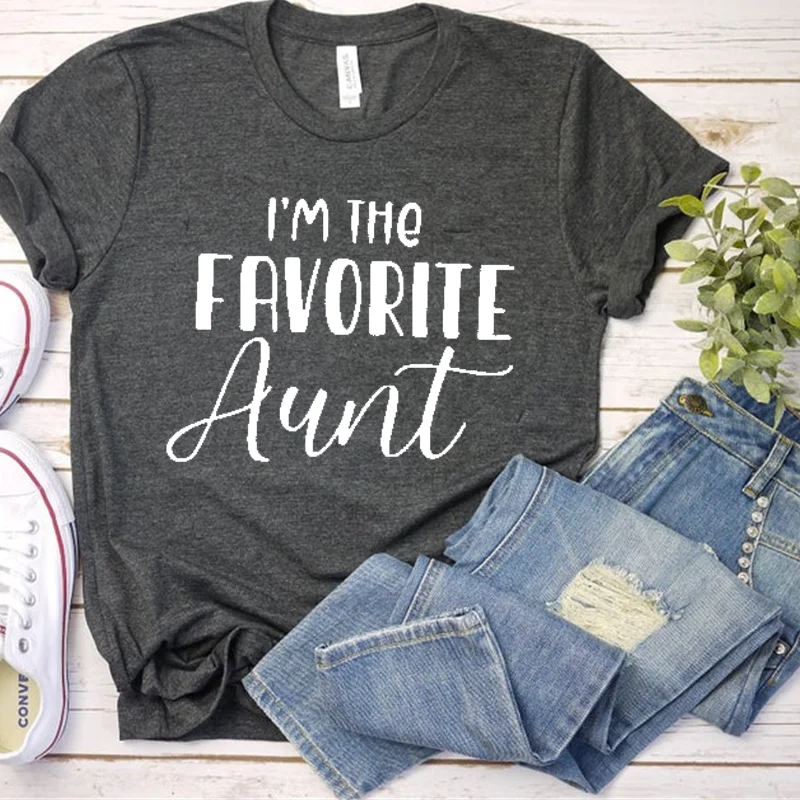 

I Am The Favorite Aunt Shirt gift for auntie Kawaii Fashion Plus Size O Neck Graphic Mama T-shirt Short Sleeve Casual Top Tees