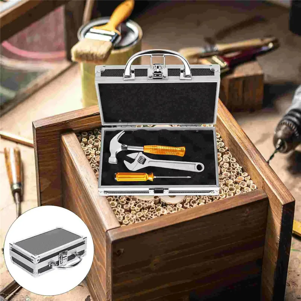 7Inch Portable Tool Box Aluminum Case Lock Metal  Hard Case Tool Briefcase Ripple Foam Hard Aluminum Carrying box toolbox
