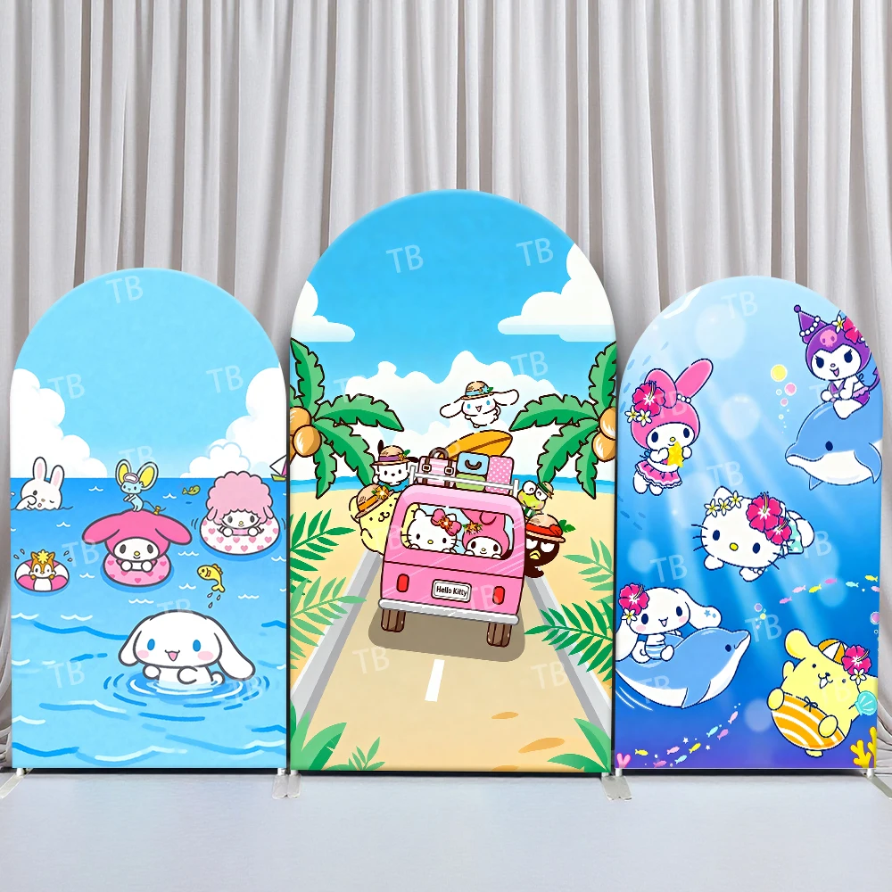 

Sanrio Characters Summer Beach Trip Style Arch Backdrop Cover Lively Festive Scene For Kids Birthday Baby Shower Photo Booth