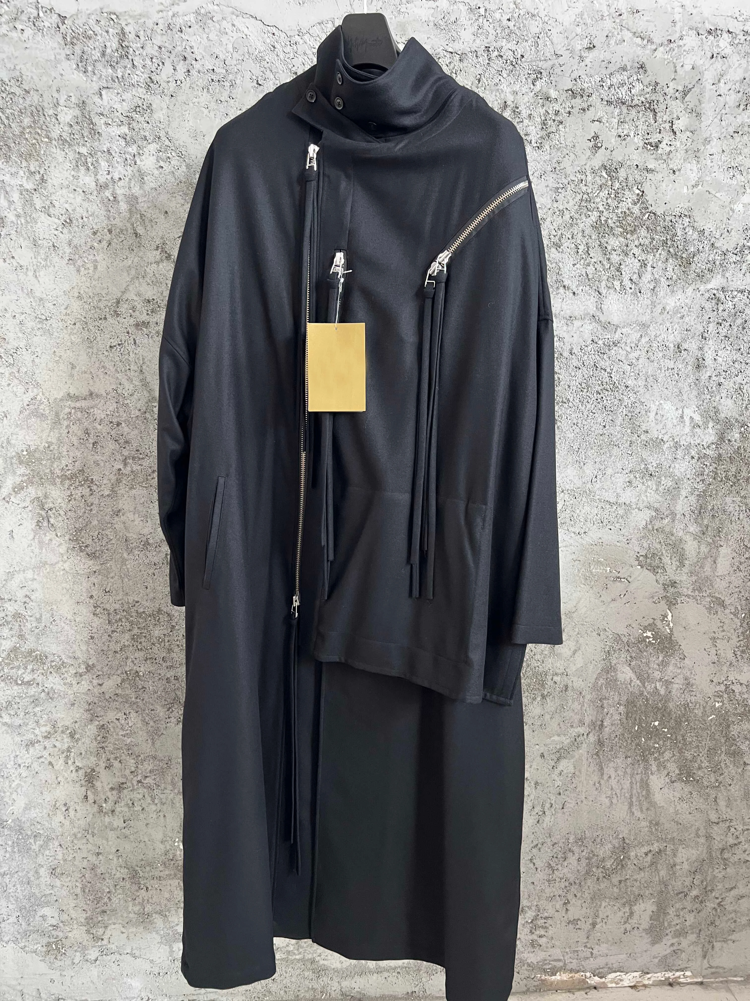 سترة TOP-YAMAMOTO Gabardine بسحاب، معطف Gabardine الأغنام الداكن #5