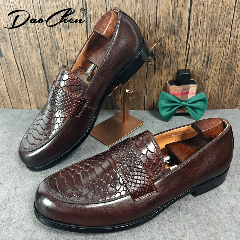 LUXURY MEN LEATHER SHOES BLACK BROWN SLIP ON SNAKE PRINT DRESS MEN'S CASUAL SHOES WEDDING OFFICE BANQUET LOAFERS SHOES FOR MEN