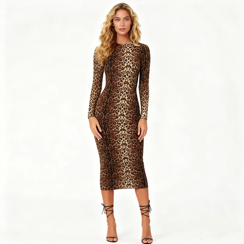 Nouveau imprimé léopard à manches longues Sexy femmes Robe de soirée été élégant fête dames robes mode tigre imprimé Robe mince Robe