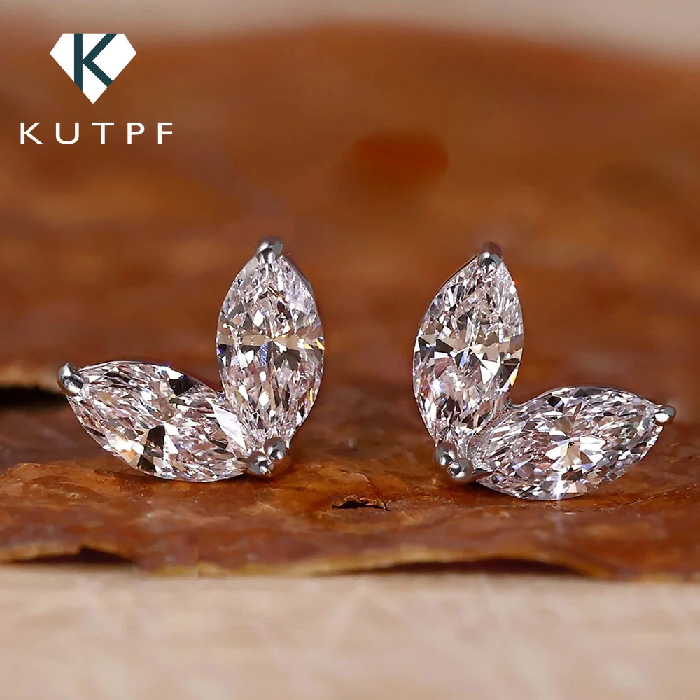 0.1carat Marquise Cut Moissanite Diamond Stud Earrings for Women S925 Silver Tiny Leaf 2-stone Ear Studs with gra certificate