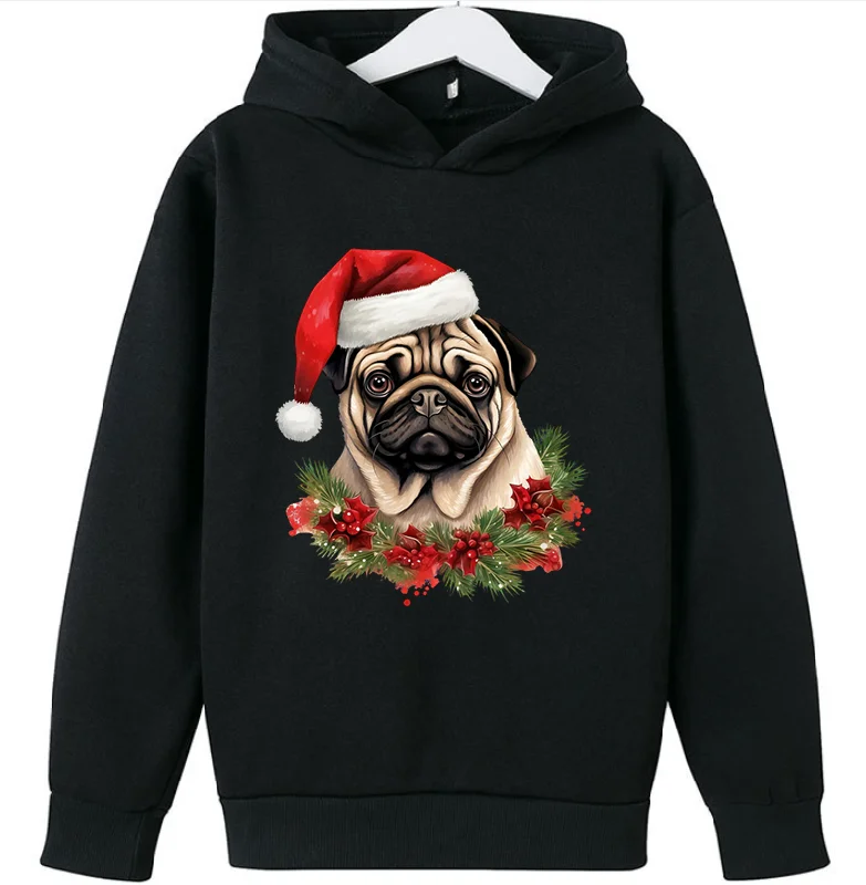 Christmas Dog  Print Cute Sweatshirts Girls GYM Lover Birthday Gift Pink Top Thick Clothes Kids  Hooodie