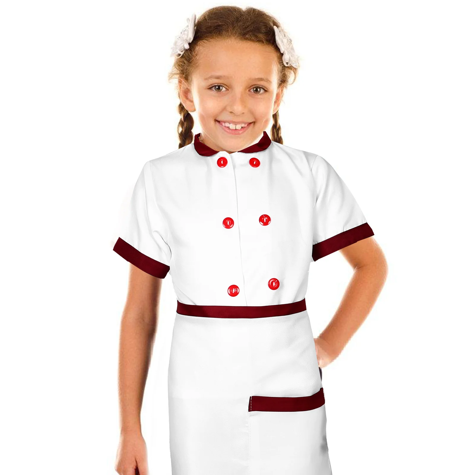 

1 set Chef Costume Short Sleeve Cook Chef Coat For Birthday Party School Play Pretend Cooking Role Play Kitchen