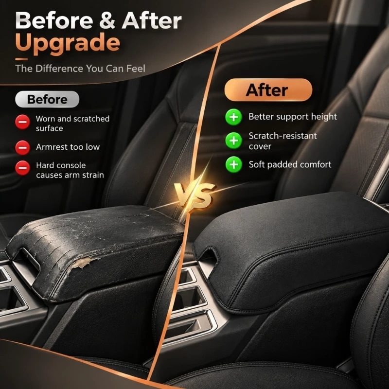 Central Console Armrest Cover, Black Leather Lid Layer with Elastic Retention, Contoured Open-End and Matching X37F