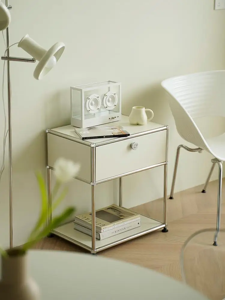 

Medieval bedside table storage sofa side cabinet stainless steel bedroom storage