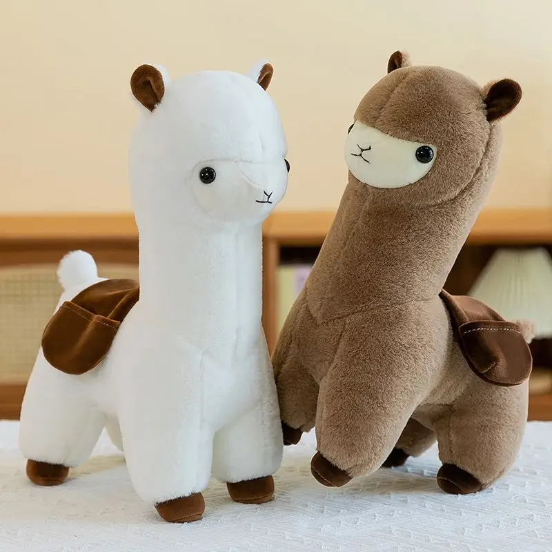 Cute Alpaca Plush Toy Soft Stuffed Animal Doll with Backpack Kawaii Alpaca Pillow for Home Decor Birthday Valentine's Day Gift