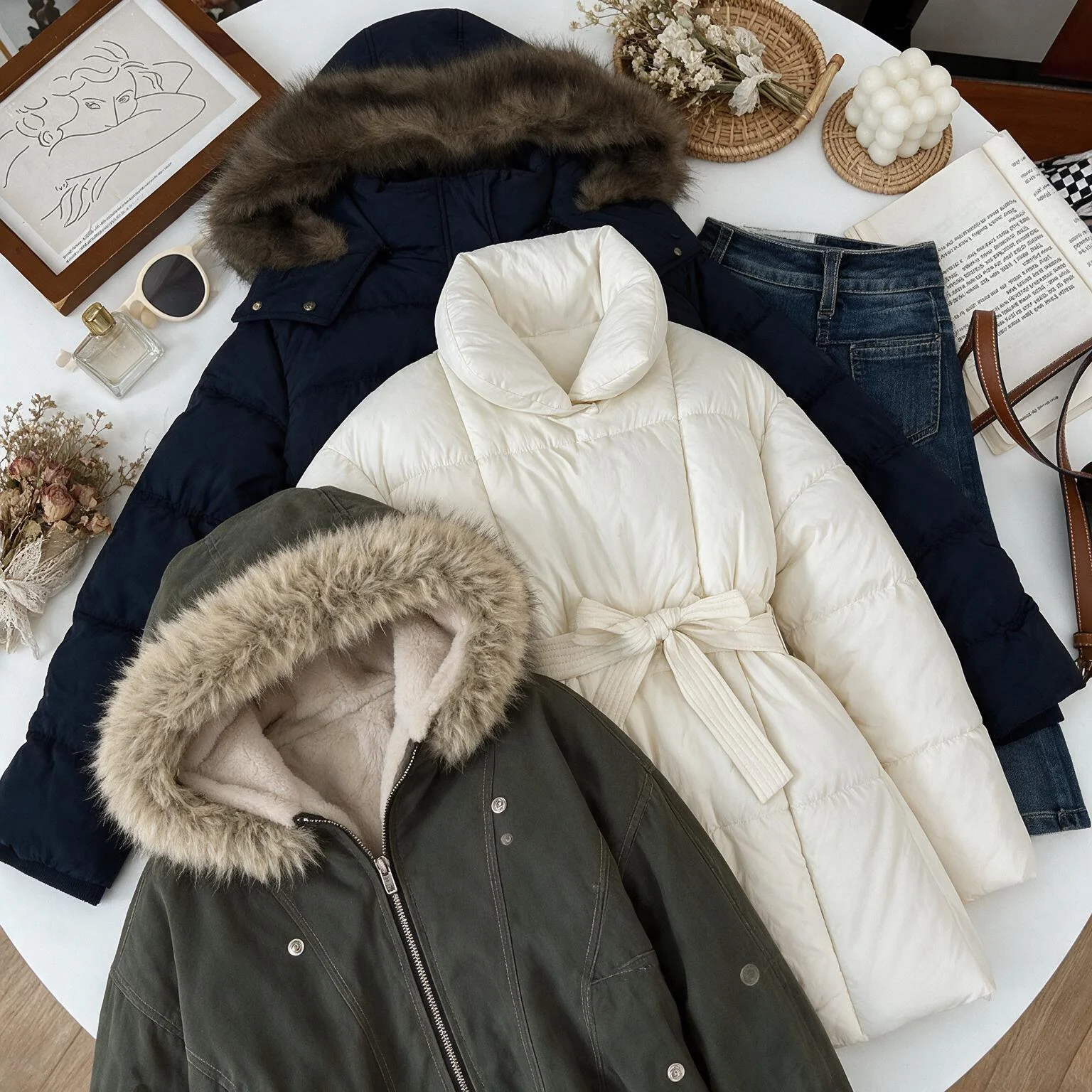 Women Cropped Cargo Cotton‑padded Parkas Hooded With Faux Fur Collar Winter Solid Short Pocket Casual Commute Outerwear Jacket