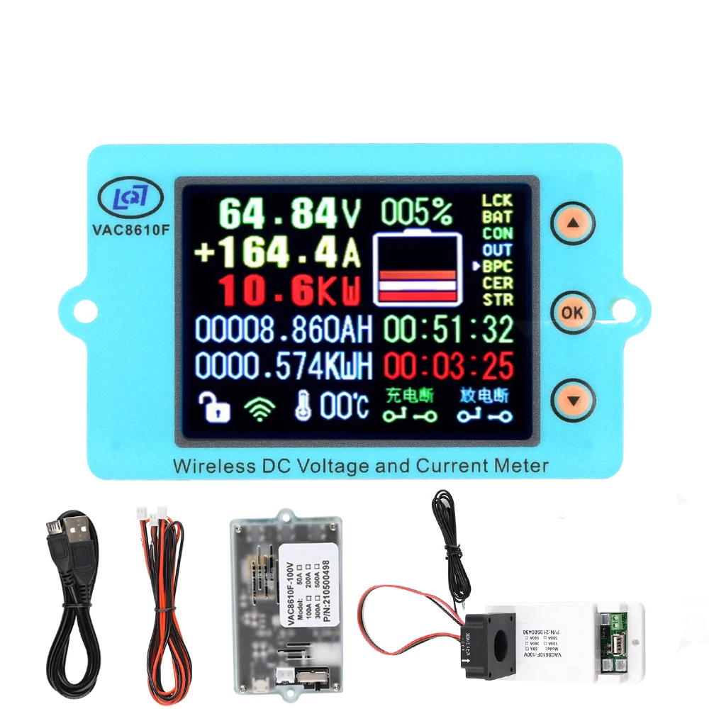 DC 500V 100A 200A 500A misuratore di tensione Wireless voltmetro amperometro batteria solare ricarica coulometro capacità rilevatore di potenza