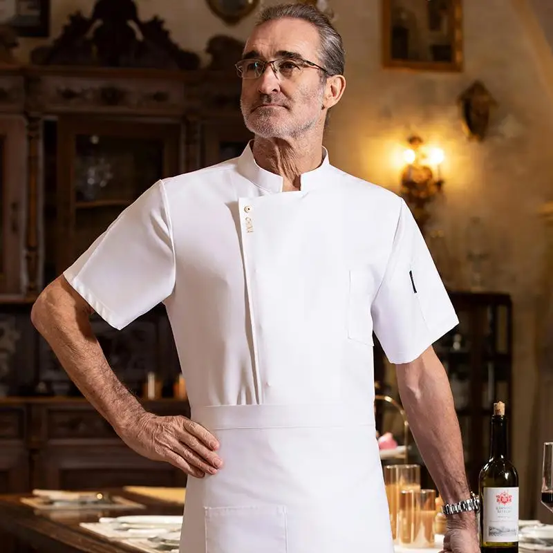 Uniforme da lavoro per chef dell'hotel, manica corta, unisex, ristorante, mensa, cucina, abbigliamento da lavoro, giacca estiva sottile da chef con stampa