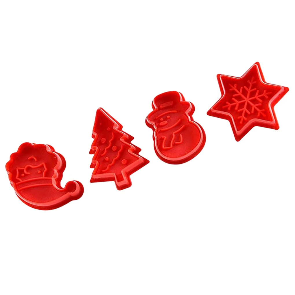 

4Pcs Xmas Biscuit Molds Fondant Cookie Cake Tool Embosser Die Baking Moulds Kitchen Household Baby Shower Supplies