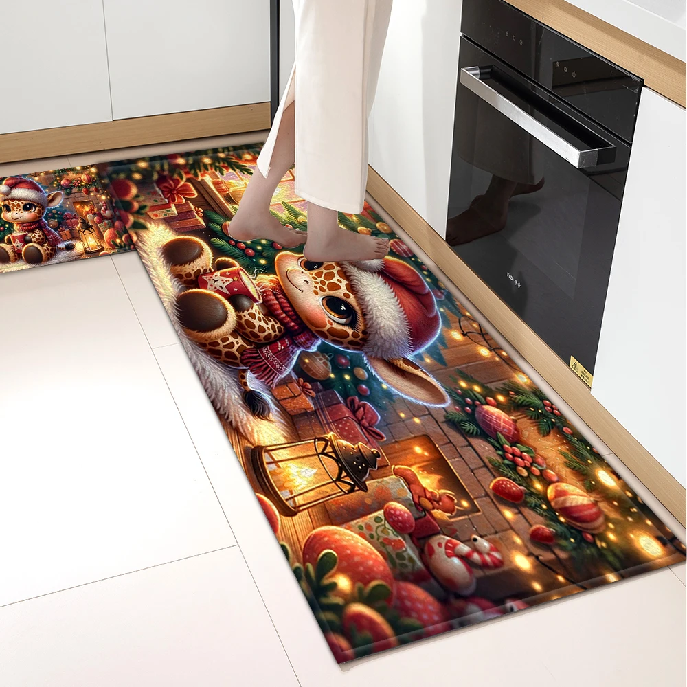 Kitchen Mat Hallway Bath Entrance Doormat Living Room Floor Decor Carpet House Bathroom Bedroom Door Non-Slip Foot Rug Christmas