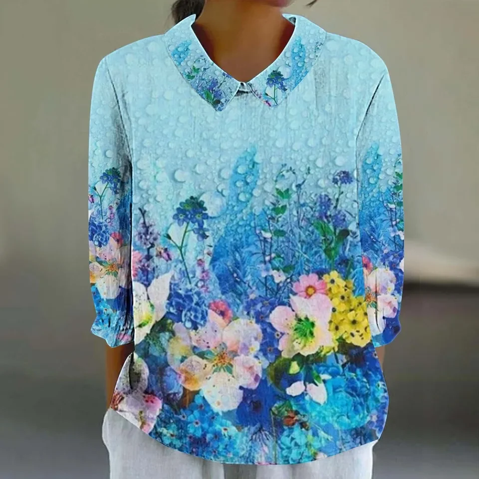 

Womens 3/4 Sleeve Tops Summer Casual V Neck Tshirt Ladies 2024 Floral Print Daily Tees Tunic Blouses