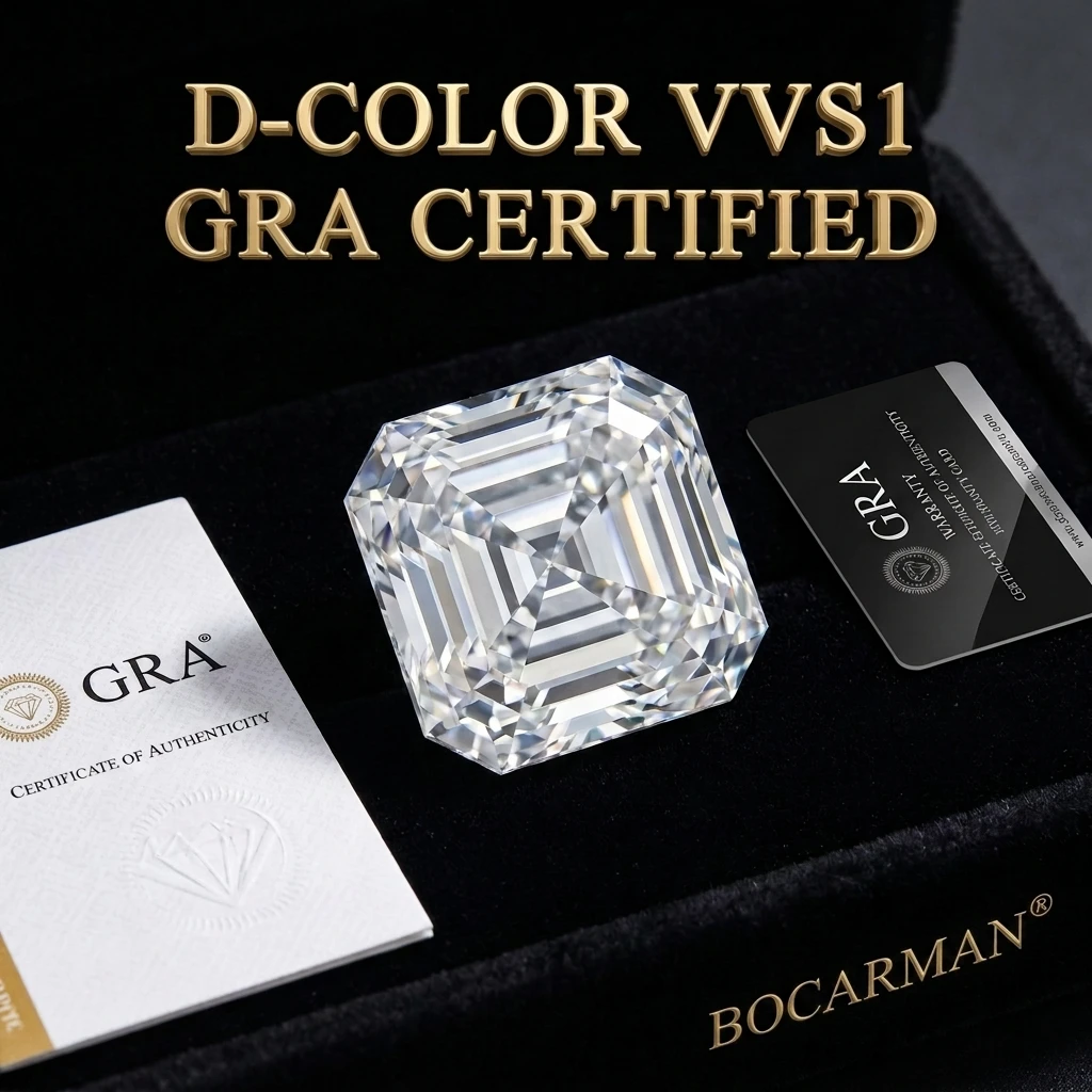

BOCARMAN White D Color VVS1 Clarity Asscher Cut Moissanite Loose Stone Ideal Cut Certified Lab Gemstone GRA Certified Brilliant