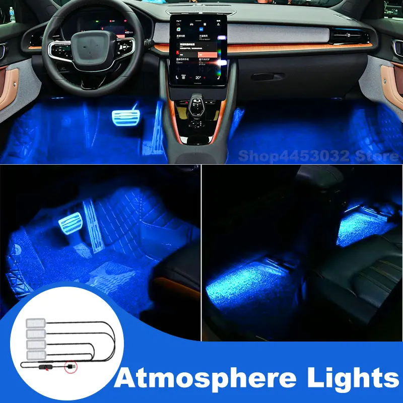 Car Assecories For Polestar 2 1 2022 2023 Led Lamp Usb Foot Ambient Light Interieurs Voiture Blue