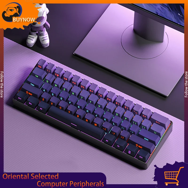 FORGEANT Mechanical Keyboard 61-Key Sharp Ant Wired Gaming E-Sports Office Work Blackberry Gradient Color High Aesthetics Women