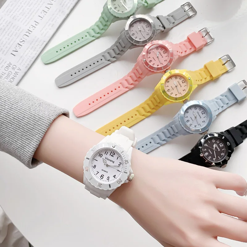 Kids Exam Watch Girls Boys Elementary School Waterproof Imitation Drop Macaron Little Fresh Sport Jelly Candy Color