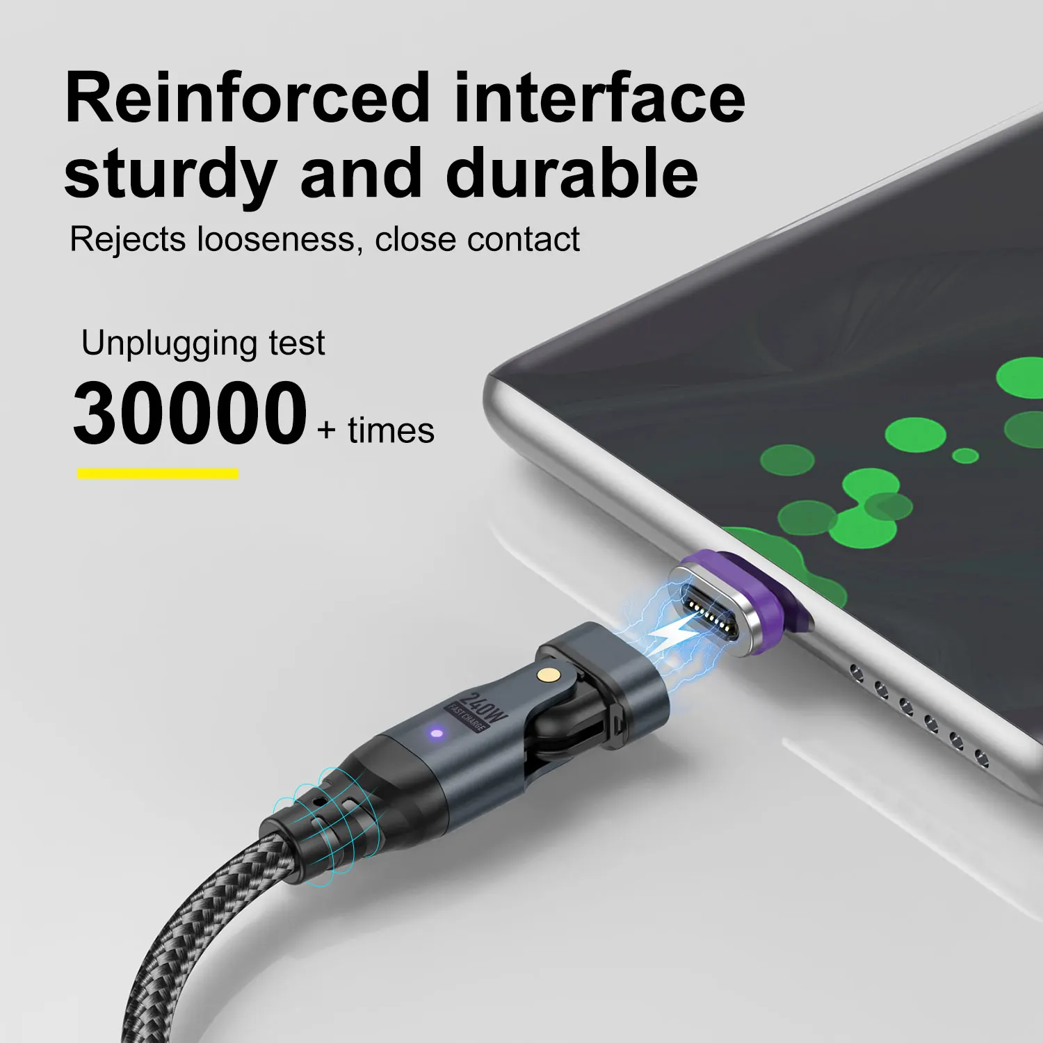 마그네틱 충전 케이블 PD 고속 충전 LED 540 ° 회전 USB C 케이블, 휴대폰 충전기 코드, 아이폰 삼성 C 타입 마이크로, 240W