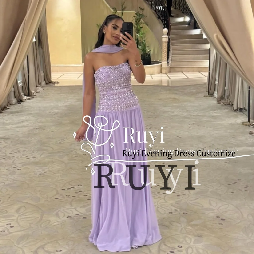 

Customized Lilac Draped Beaded Evening Dress with Cape Sequined Luxury Formal Prom Dress For Special Occasion